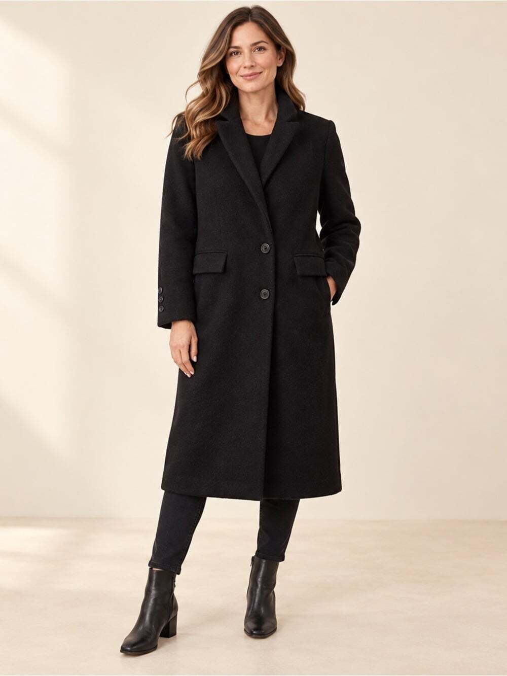 Nordstrom Hilary Radley Black Wool Blend Long Coat Size 8 Classic Minimalist